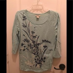 Lucky Teal Print 3/4 sleeve T-shirt